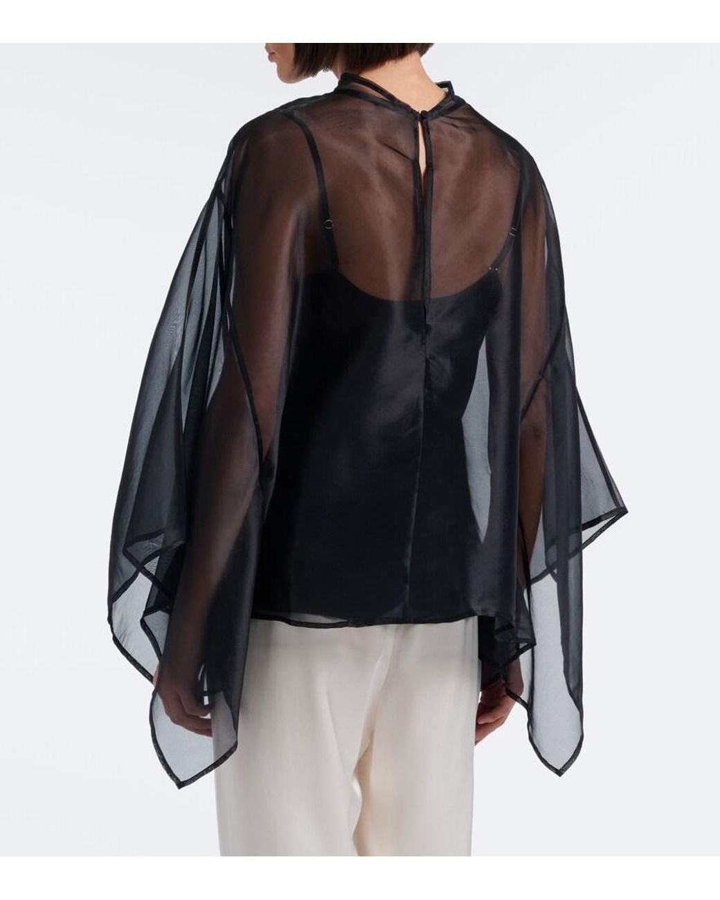 Staud Black Fia Draped Silk Organza Top