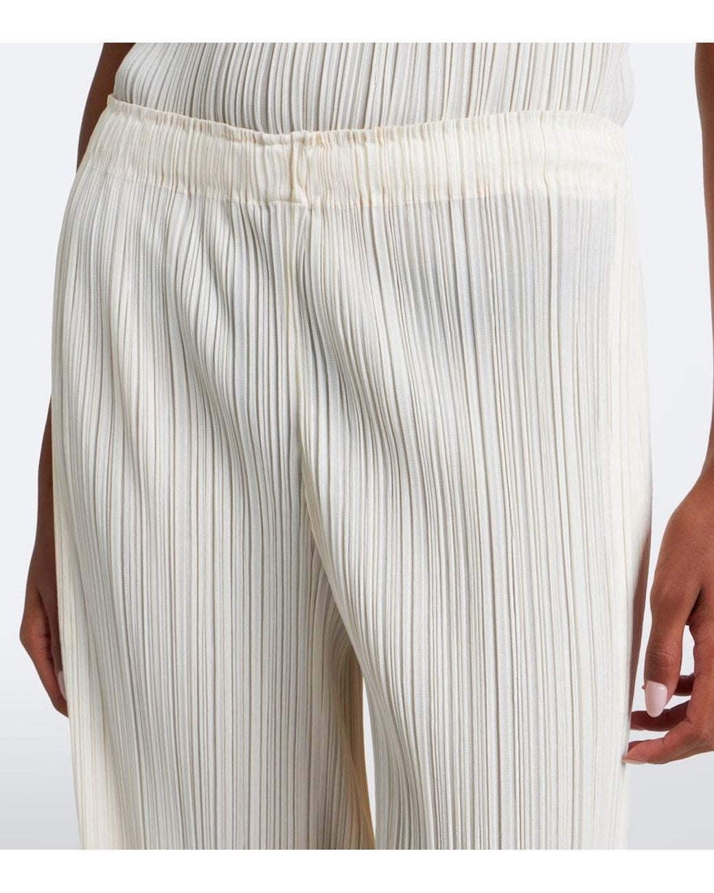 Pleats Please Issey Miyake White Monthly Colors: August Pleated Wide-Leg Pants