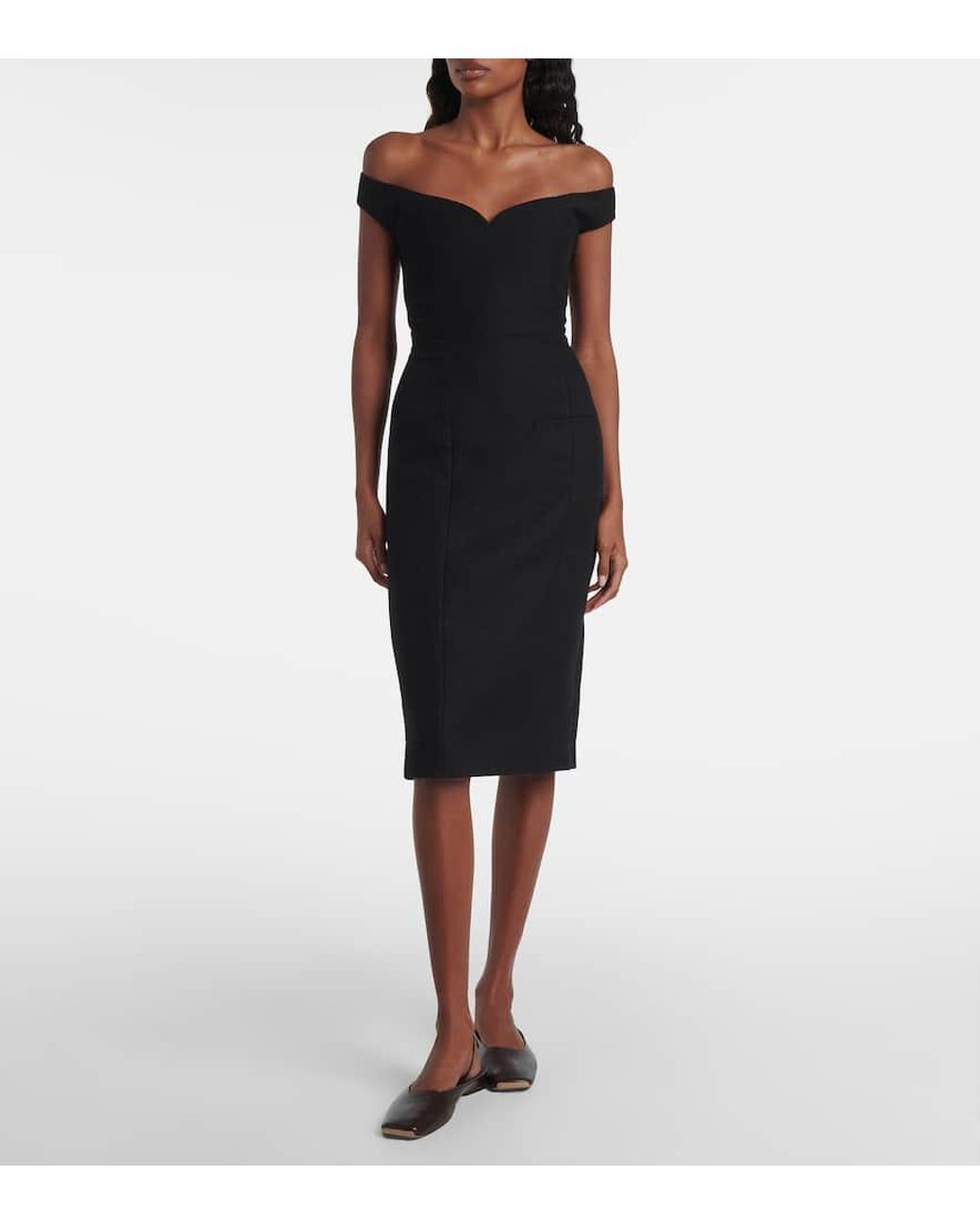 Calvin Klein Black Bonny Wool And Linen-Blend Midi Dress