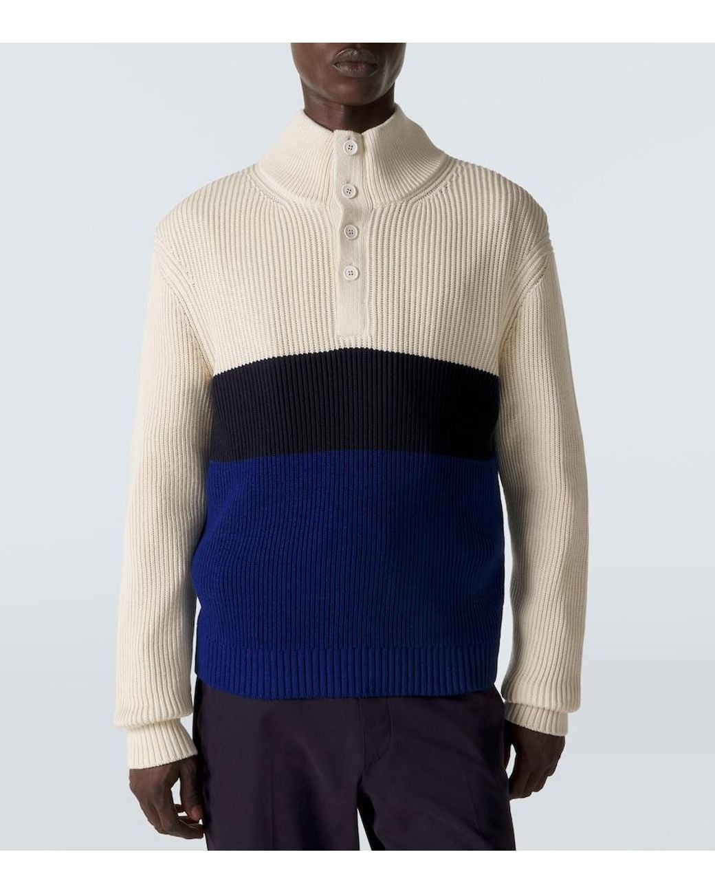 Dunhill Blue Colorblocked Cotton And Silk Sweater for men