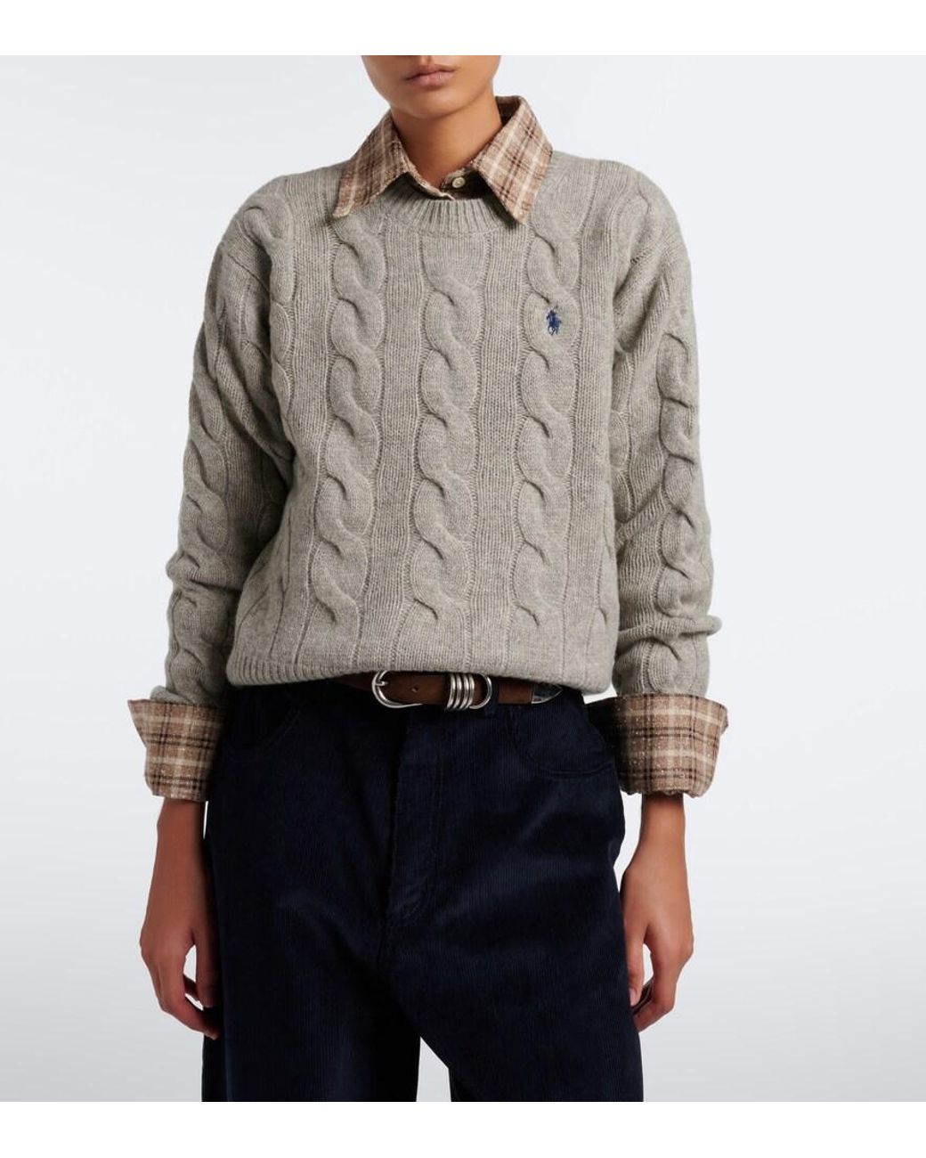 Polo Ralph Lauren Gray Cable-Knit Wool And Cashmere Sweater