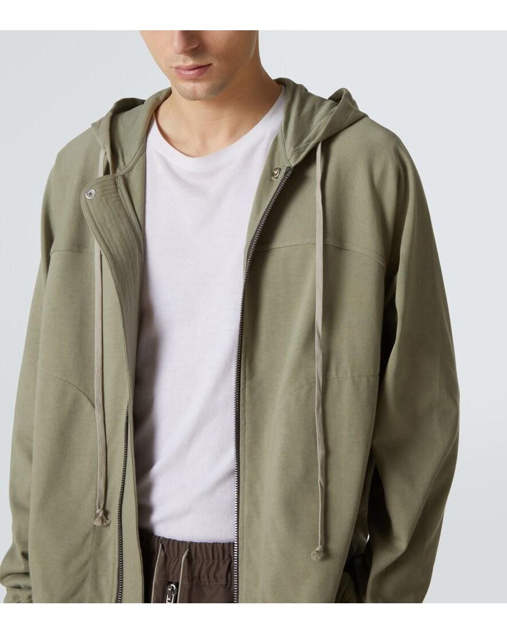 Rick Owens Green Zip-Up Cotton Jersey Hoodie for men