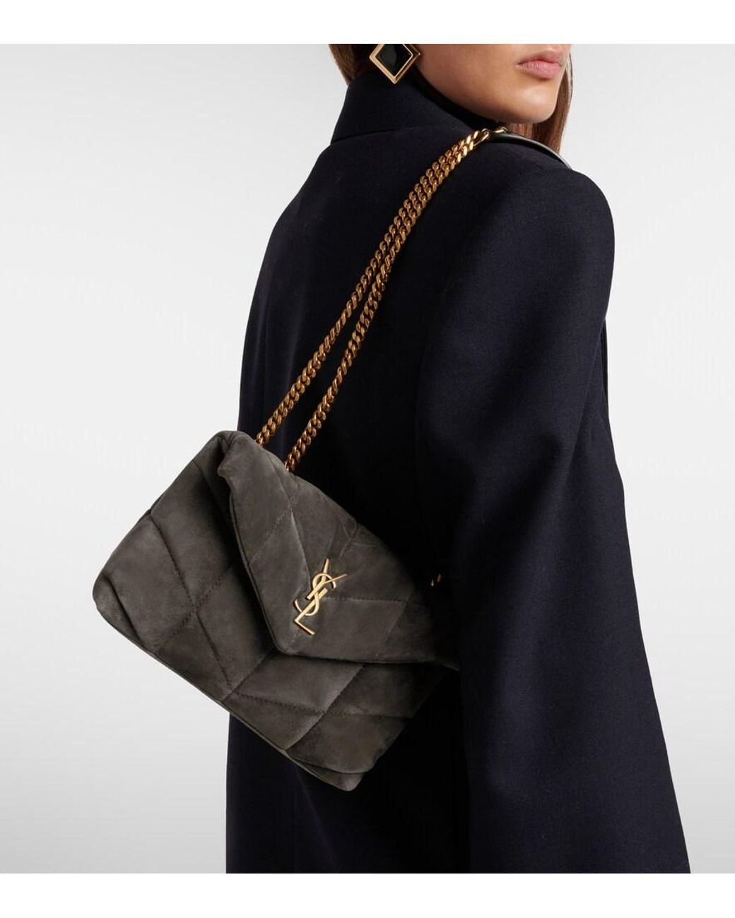 Saint Laurent White Puffer Toy Suede Shoulder Bag