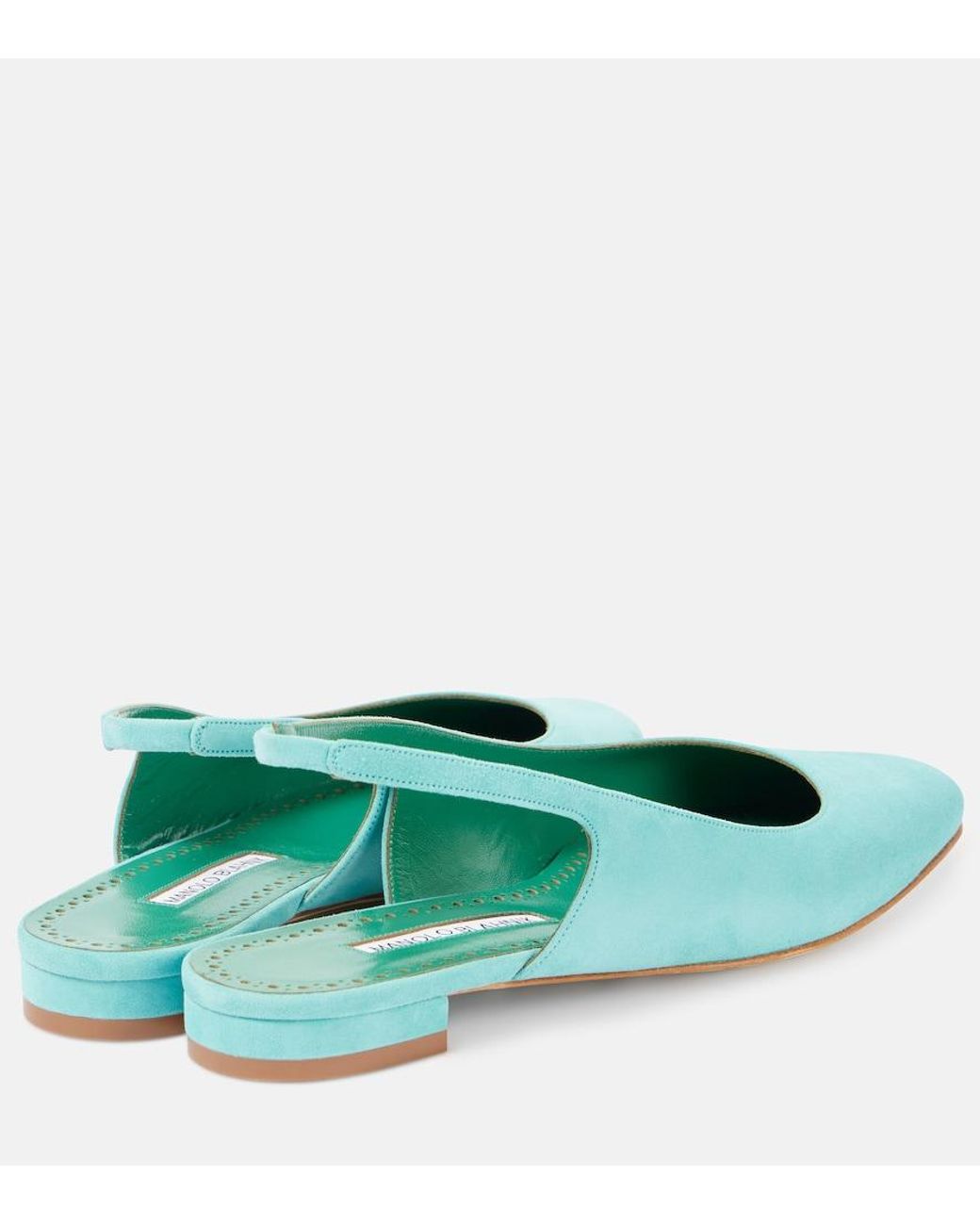 Manolo Blahnik Green Sawra 10 Suede Slingback Flats