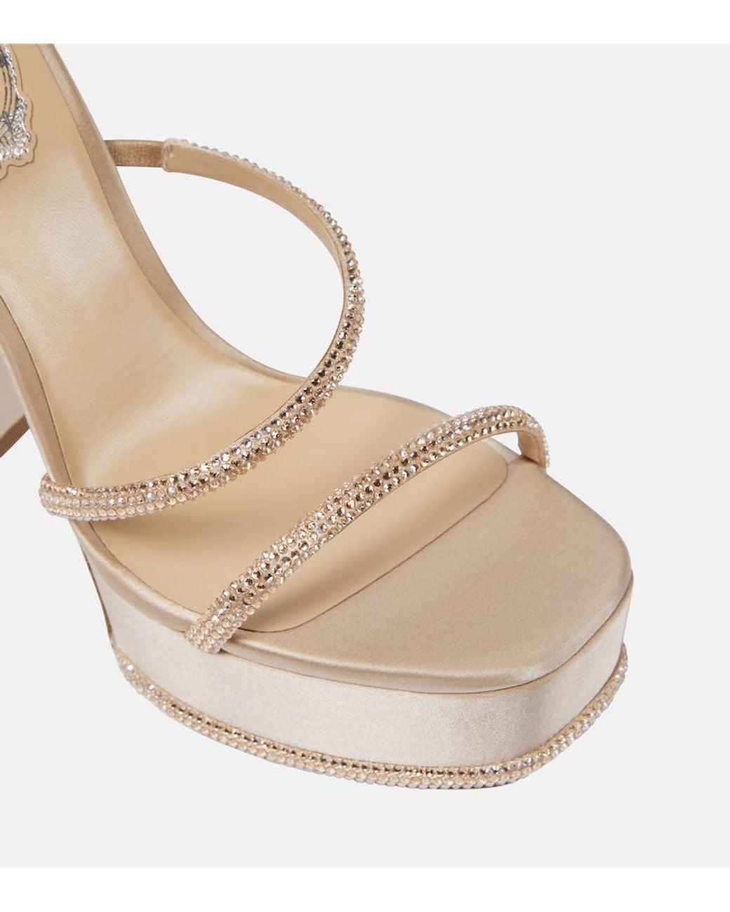 Rene Caovilla Natural Embellished Satin Platform Sandals