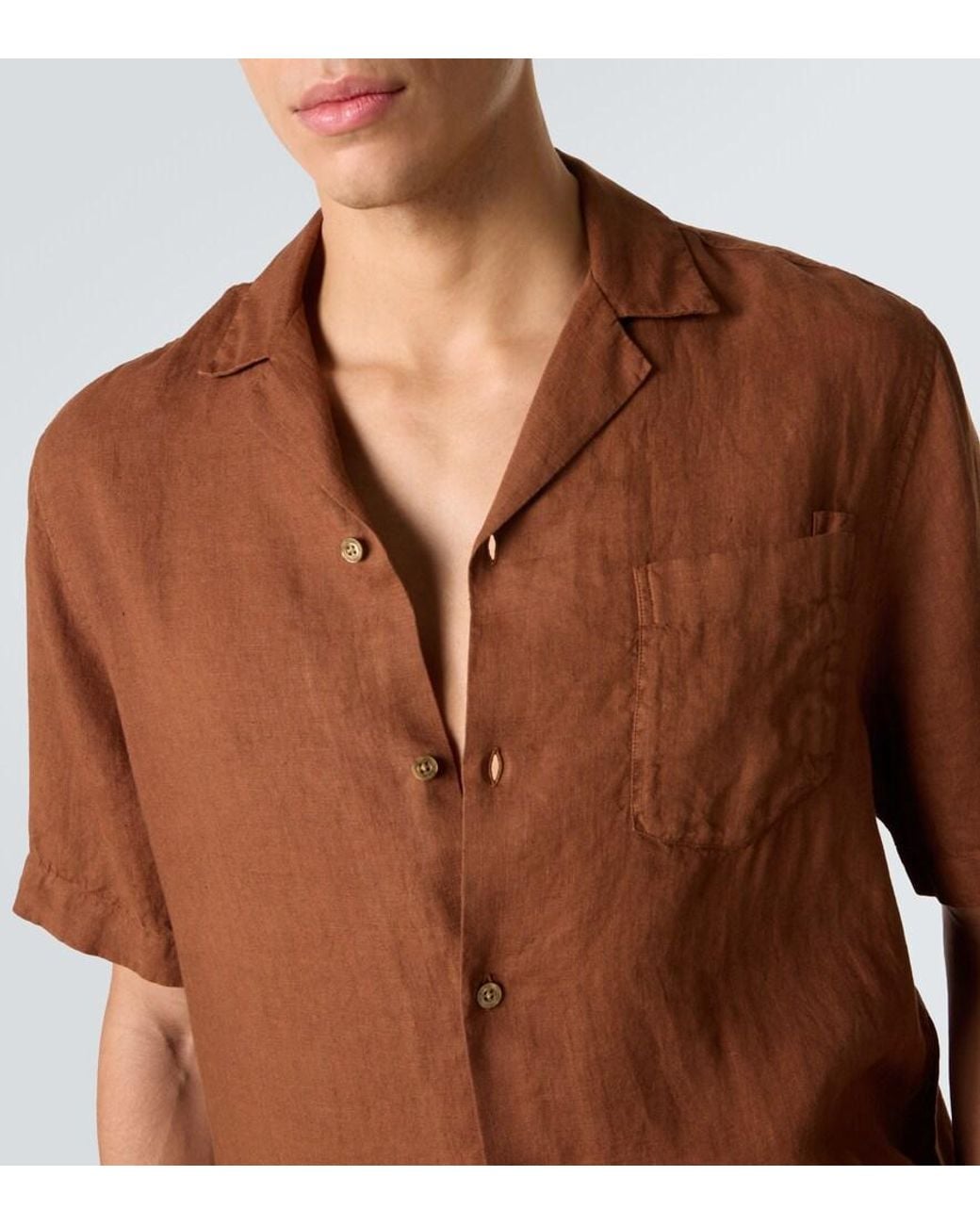 Frescobol Carioca Brown Angelo Linen Shirt for men