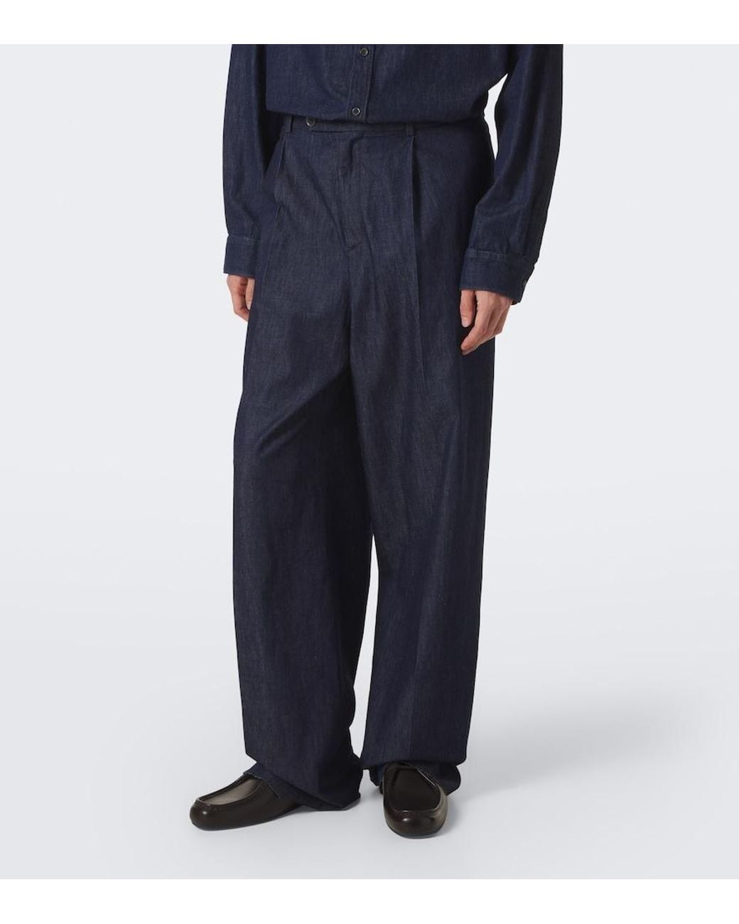 Jil Sander Blue Cotton Chambray Wide-Leg Pants for men