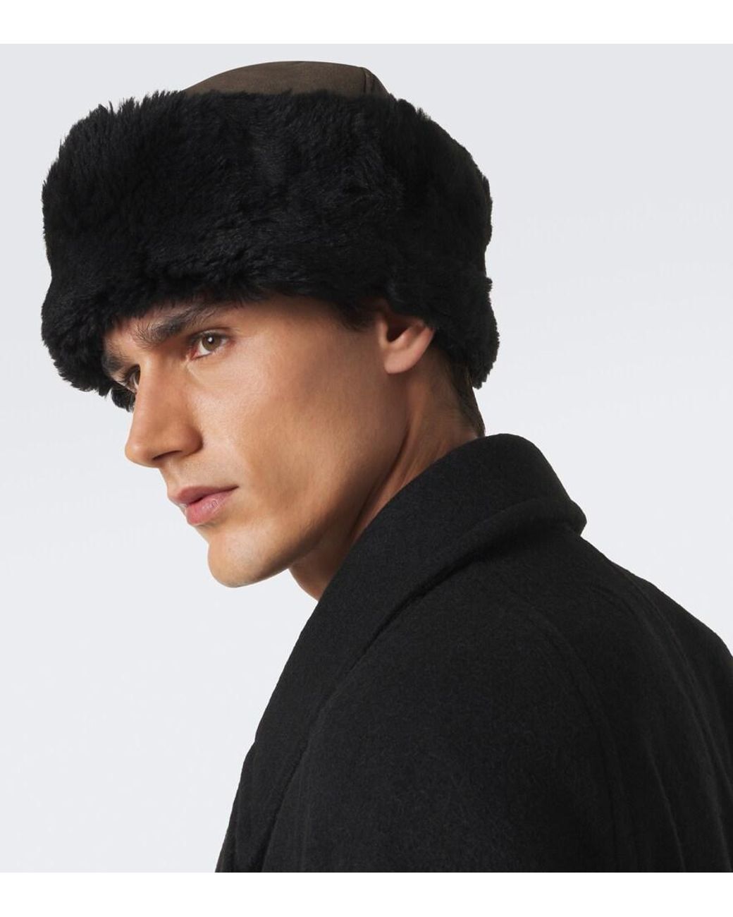 Our Legacy Black Blizzard Leather And Shearling Hat for men