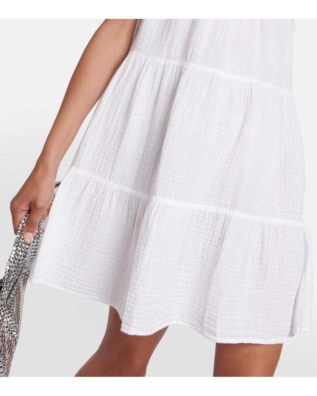 Velvet White Eleanor Cotton Tiered Minidress