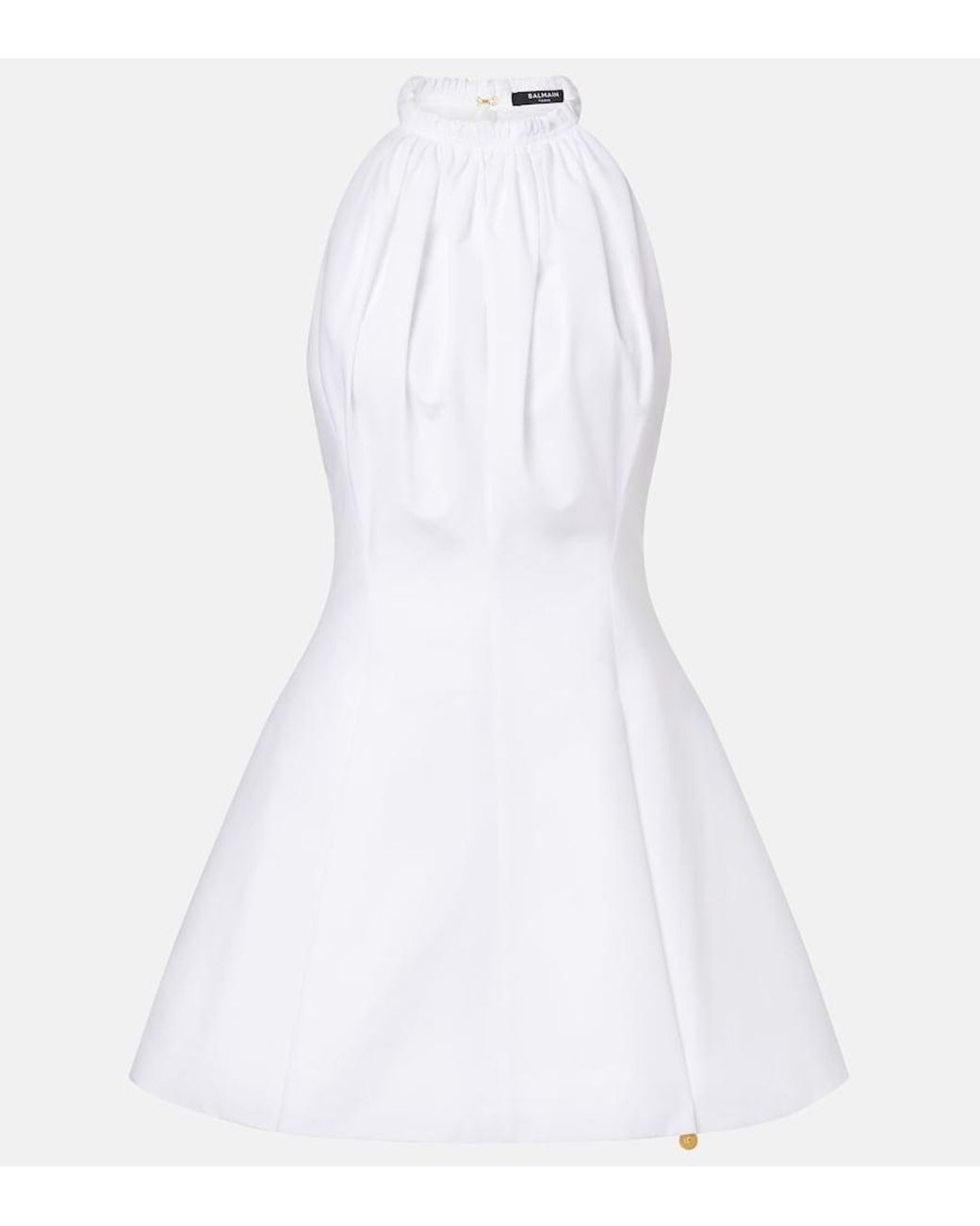 Balmain White Ruched Cotton Poplin Minidress