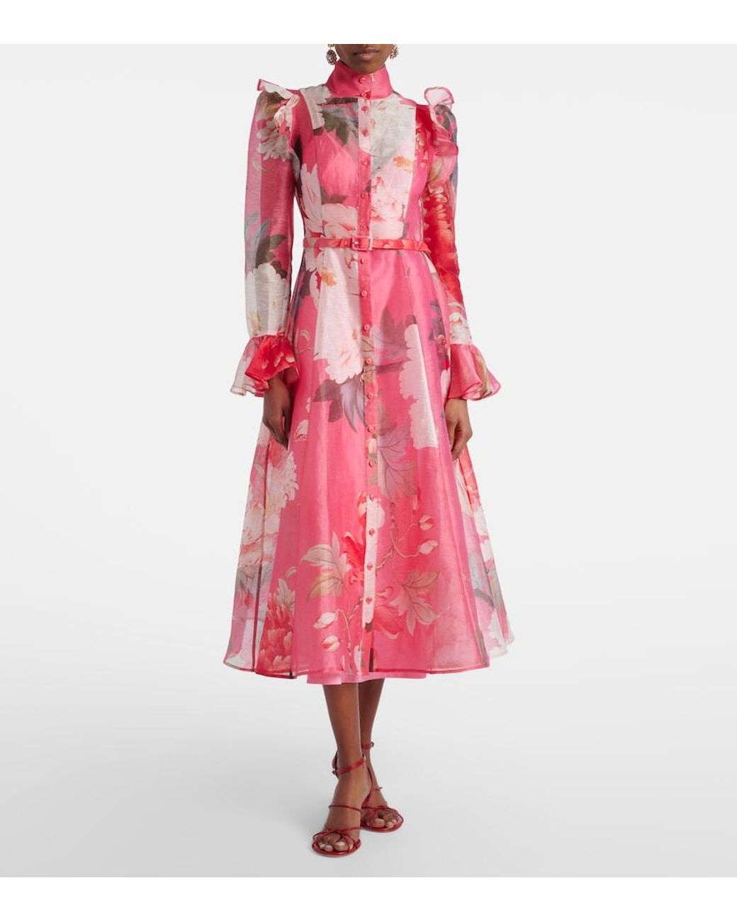 LEO LIN Pink Katrina Floral Midi Dress