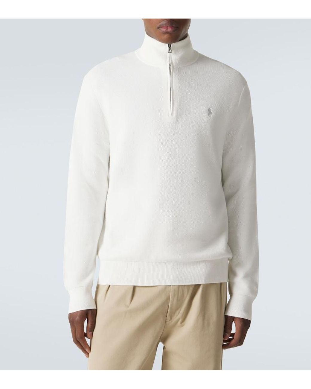 Polo Ralph Lauren White Logo Cotton Half-Zip Sweater for men
