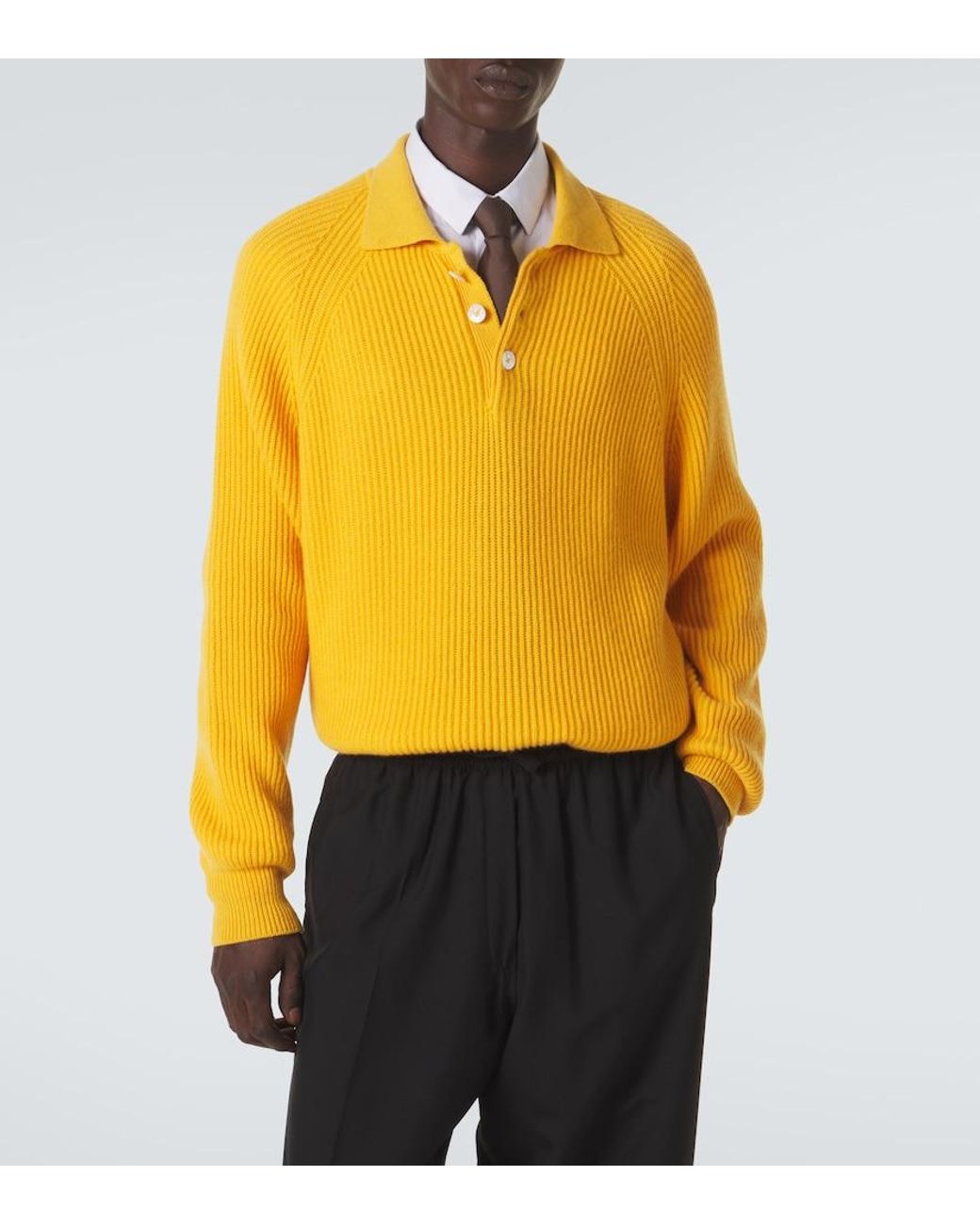 Umit Benan Yellow Diana Cashmere Polo Sweater for men