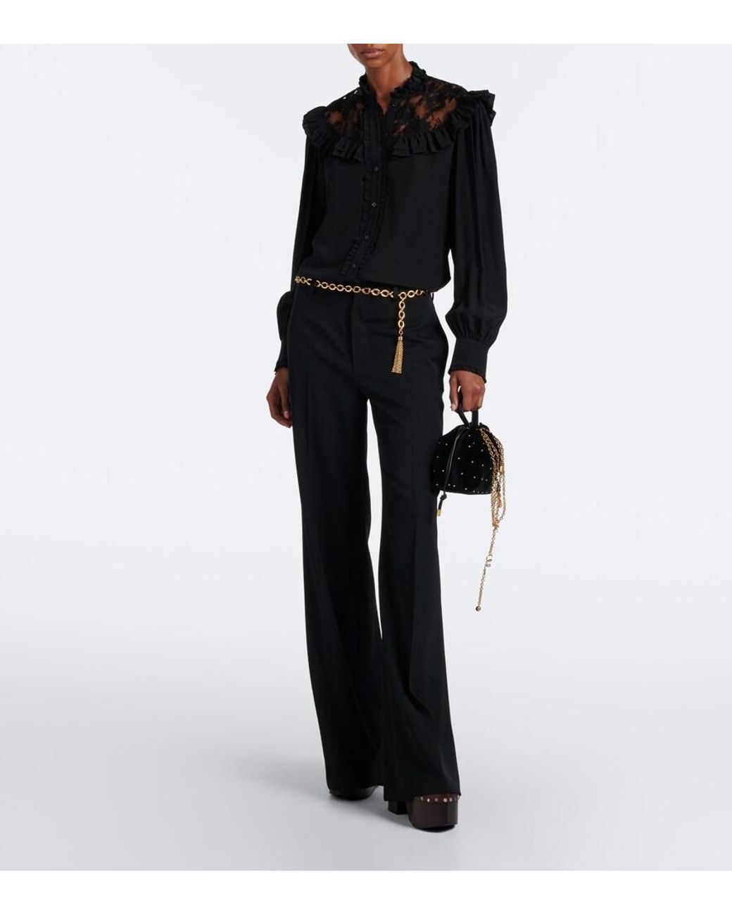 Chloé Black Icons Mini Studded Velvet Shoulder Bag