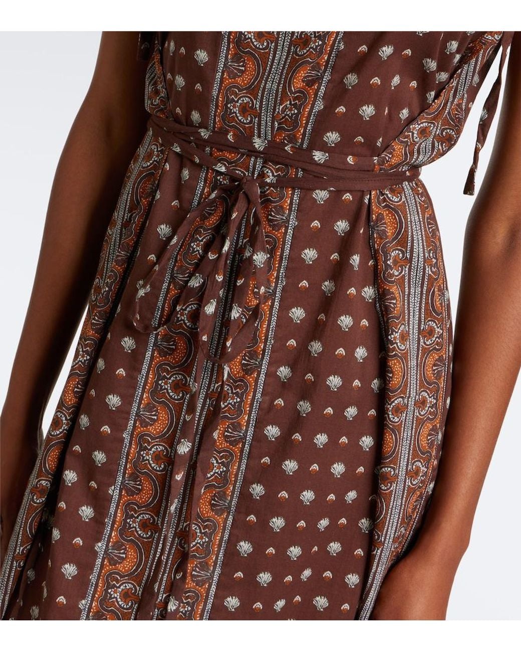 Doen Brown Amarante Printed Cotton Voile Midi Dress