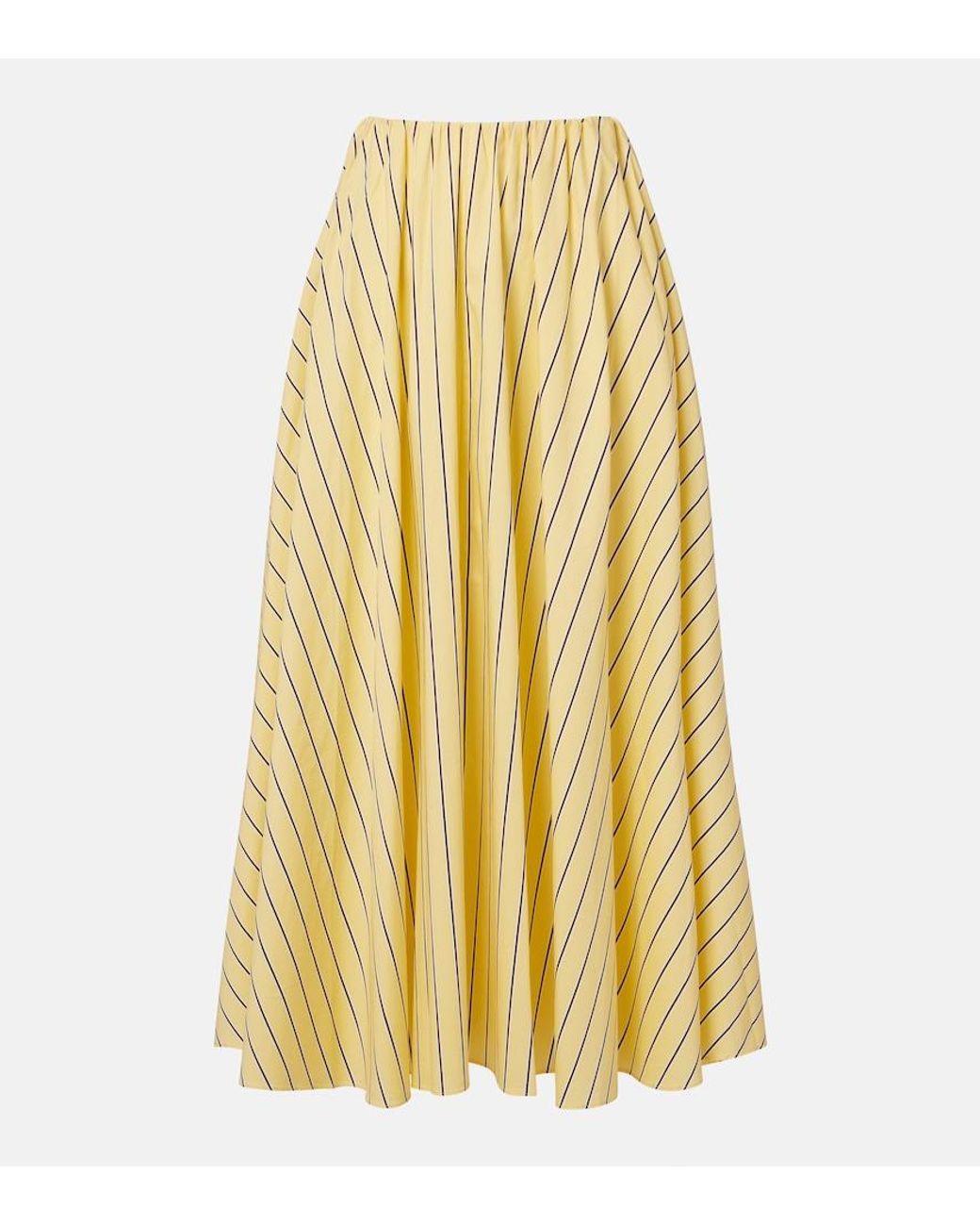 Staud Yellow Milano Striped Cotton Maxi Skirt