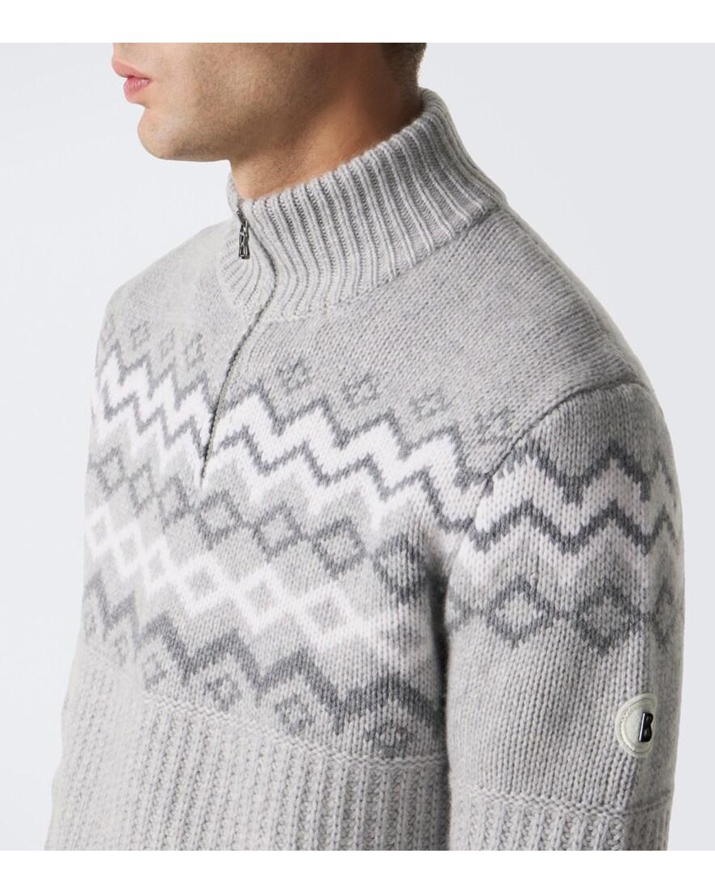 Bogner Gray Ludi Fair Isle Cashmere Half-Zip Sweater for men