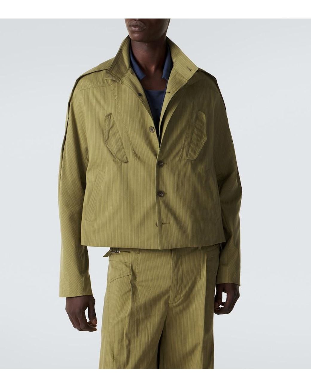 Kiko Kostadinov Green Egreta Stiped Cotton-Blend Jacket for men