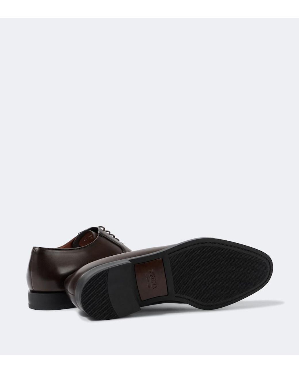 Zegna Brown New Classic Leather Derby Shoes for men