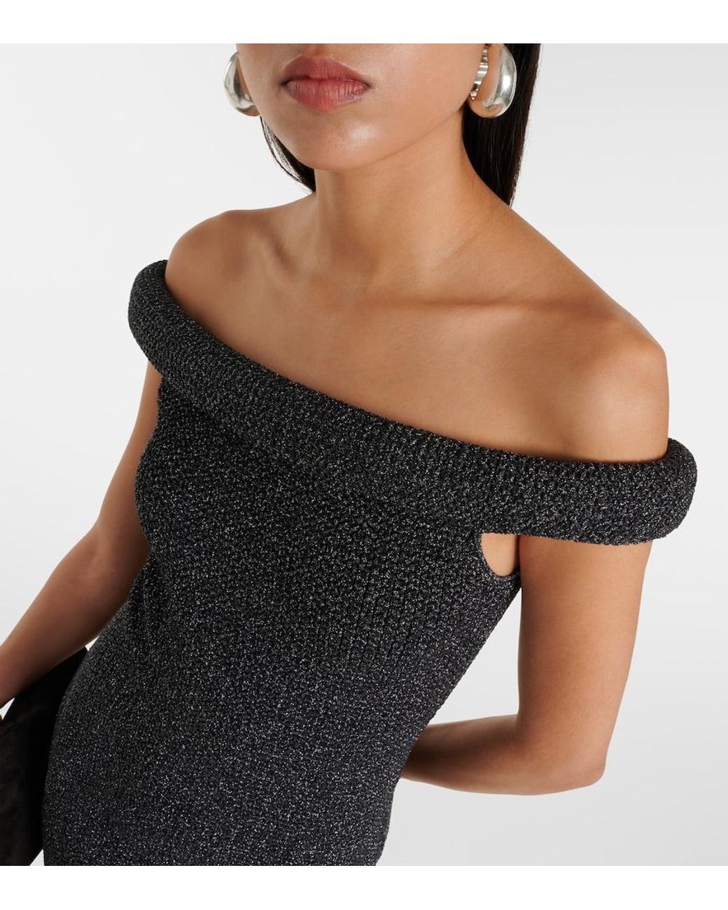 Totême  Black Off-Shoulder Knit Maxi Dress