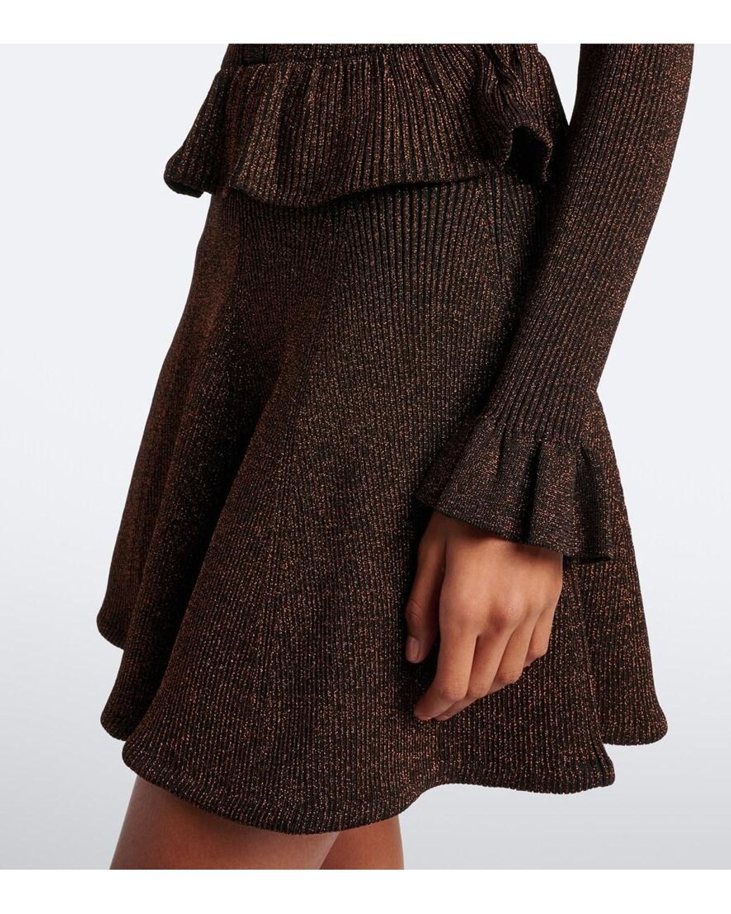 Self-Portrait Brown Peplum Lurex Minidress