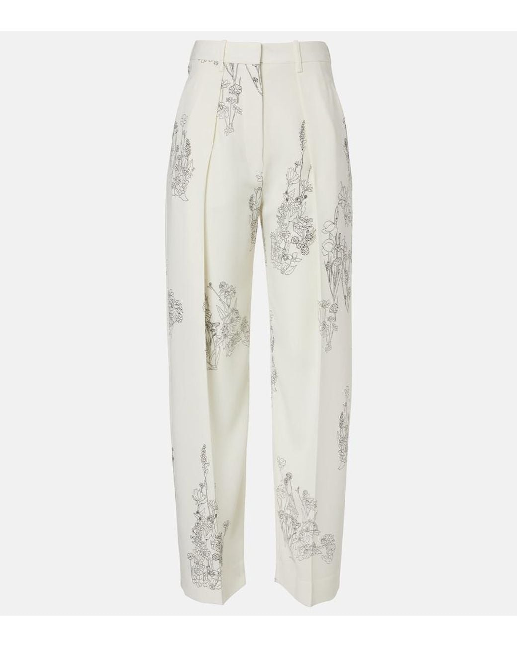 Victoria Beckham White Floral Wide-Leg Pants