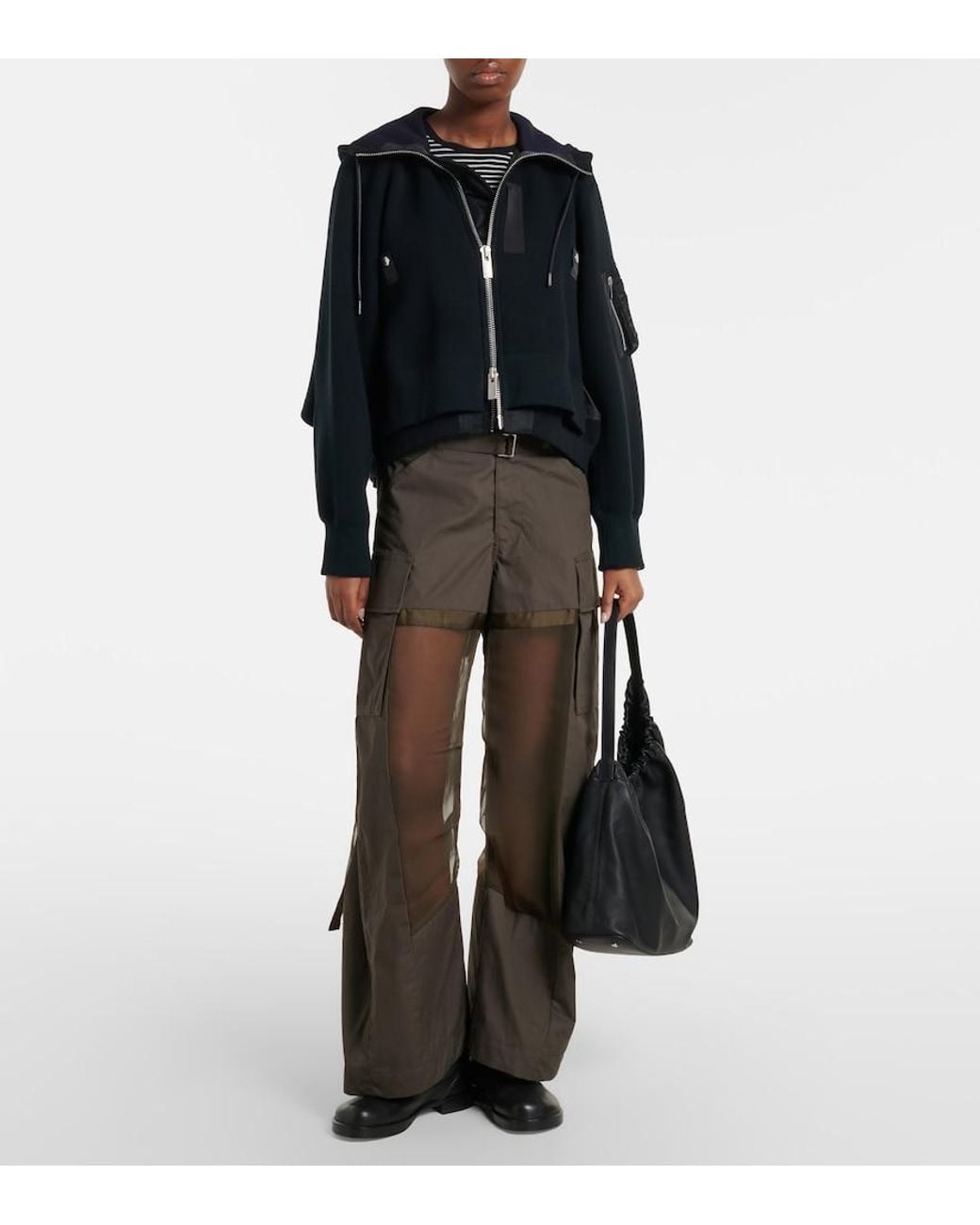 Sacai Green Paneled Cotton Cargo Pants