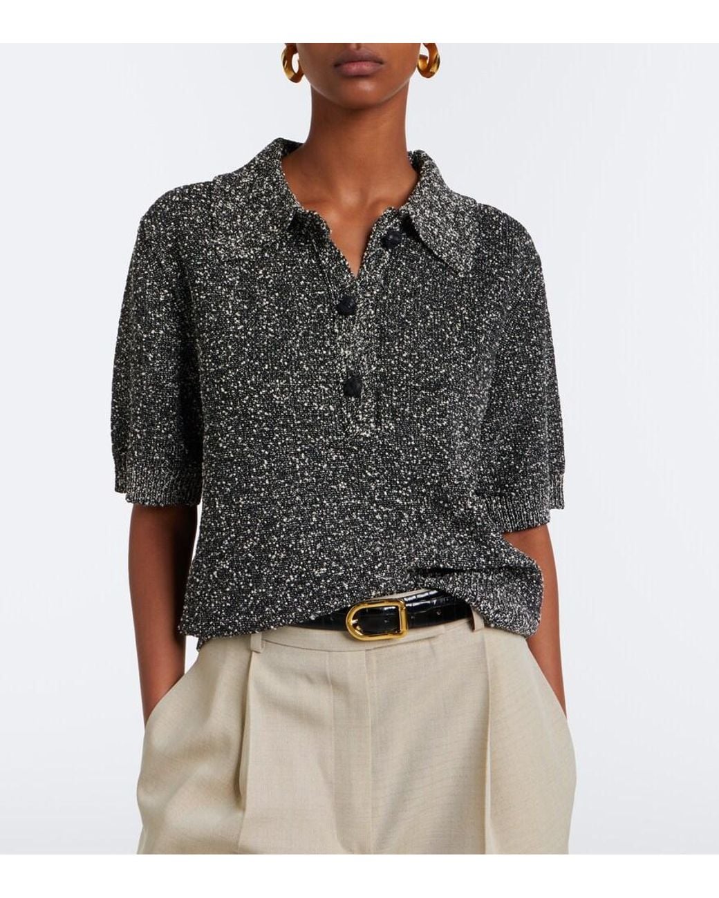 Rohe Black Cotton-Blend Boucle Polo Sweater