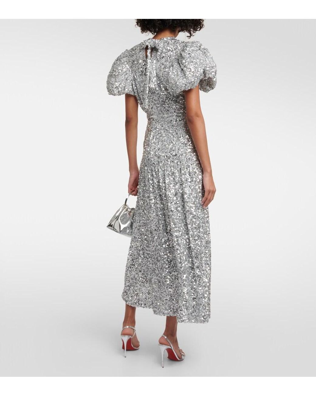 ROTATE BIRGER CHRISTENSEN Puff-Sleeve Sequined Midi Dress in Grey | Lyst  Canada