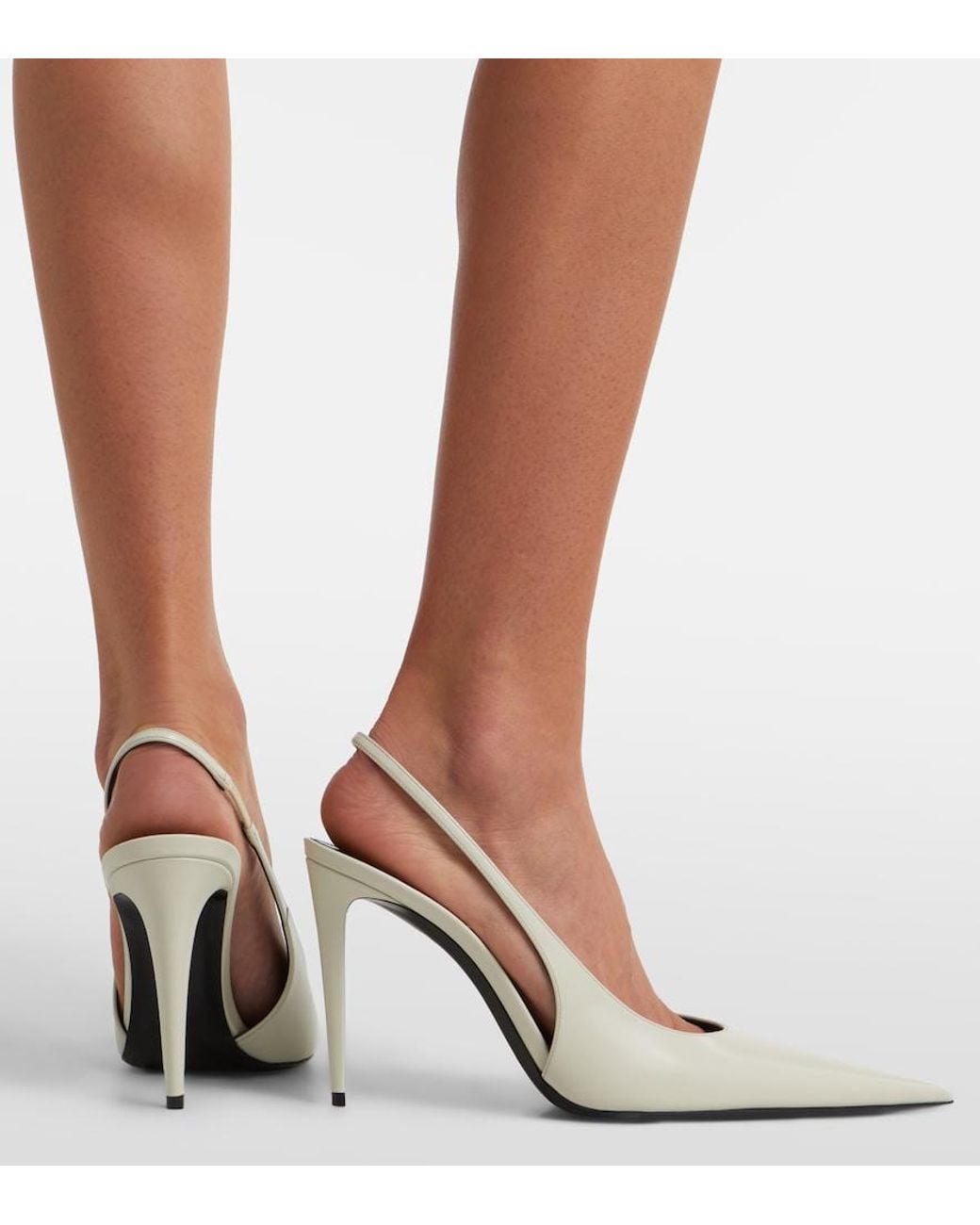 Saint Laurent White Guermantes Patent Leather Slingback Pumps