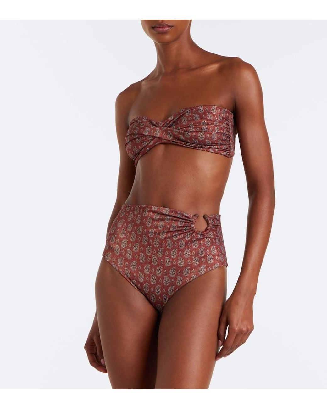 Johanna Ortiz Red Printed Bandeau Bikini Top