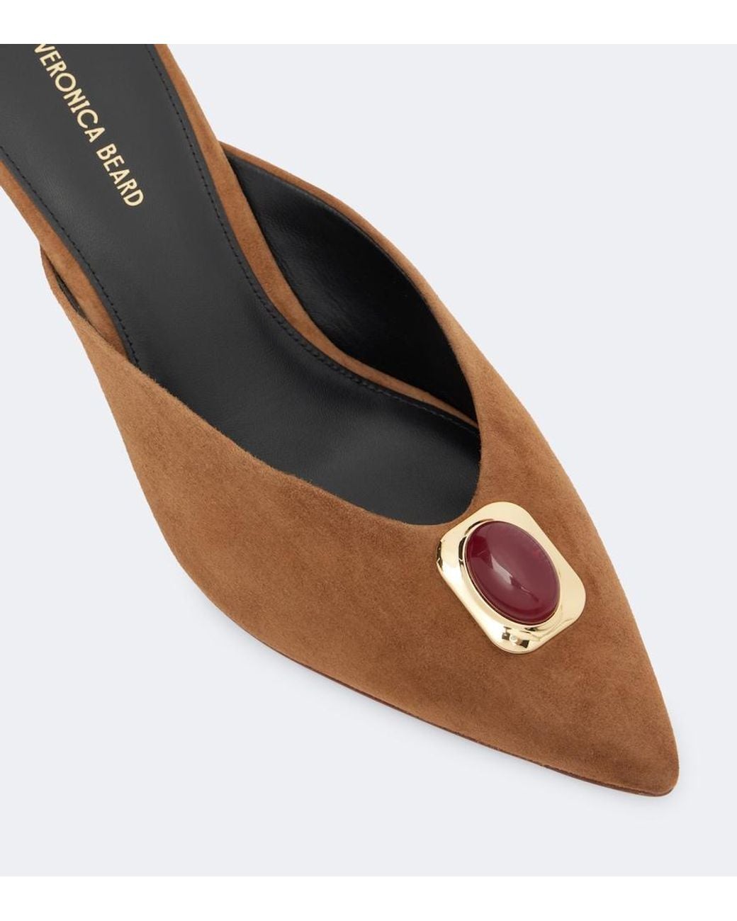 Veronica Beard Brown Rochelle Embellished Suede Mules