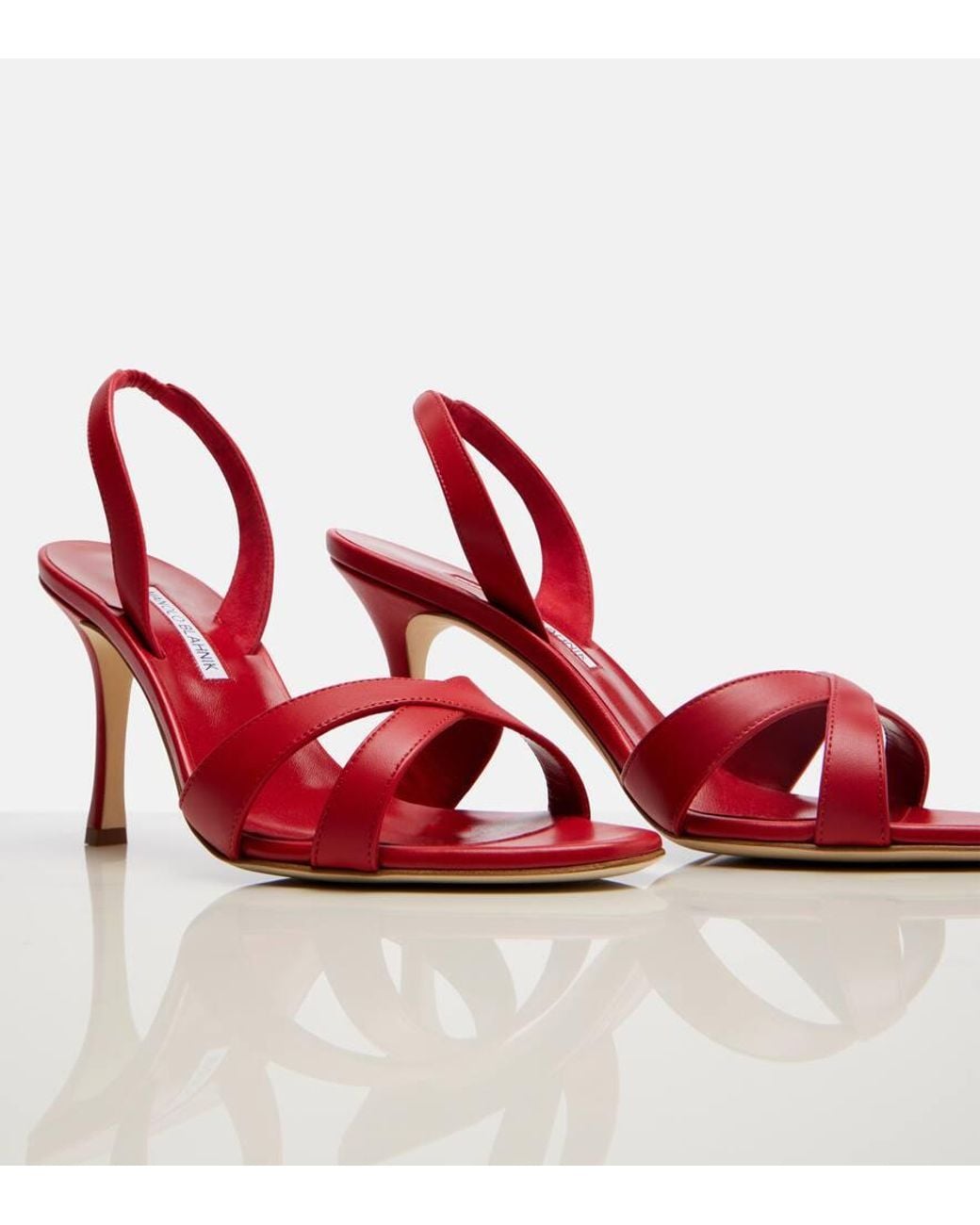 Manolo Blahnik Red Callasli Leather Slingback Sandals