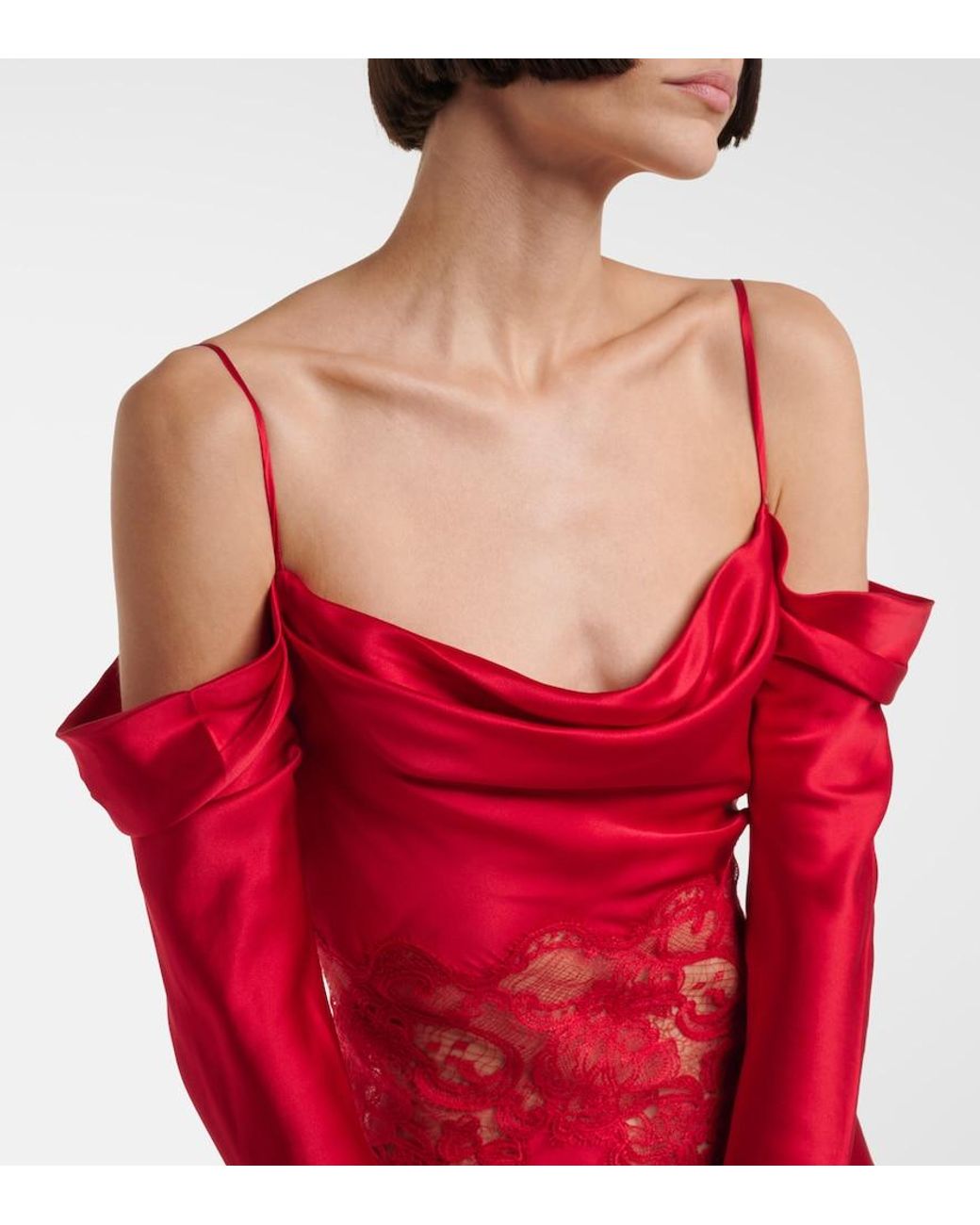 Rebecca Vallance Red Rubia Lace-Trimmed Silk Satin Gown