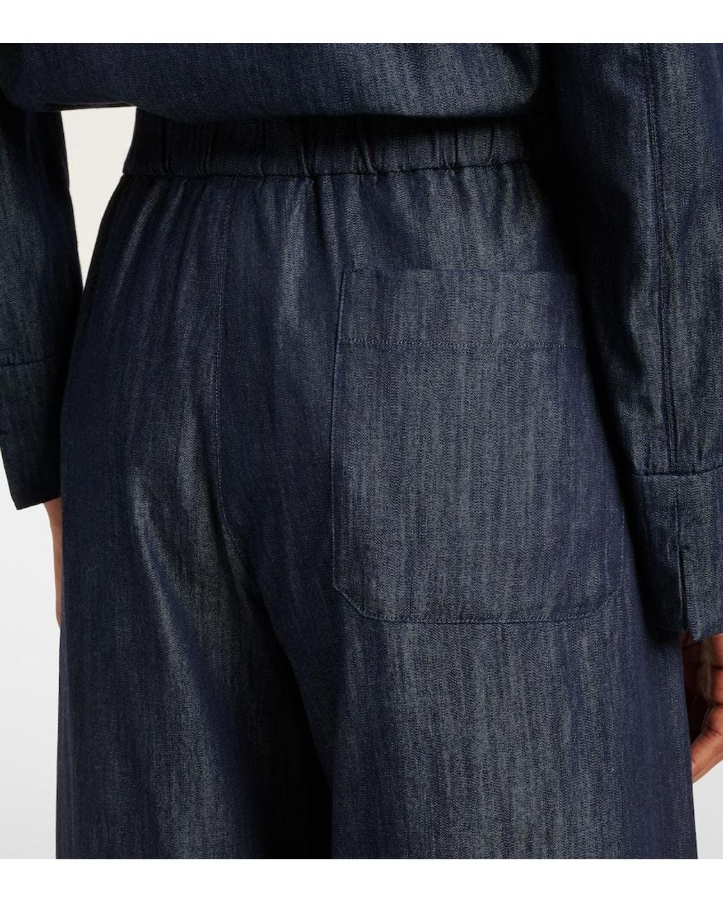 Max Mara Blue Jour Cotton Chambray Wide-Leg Pants