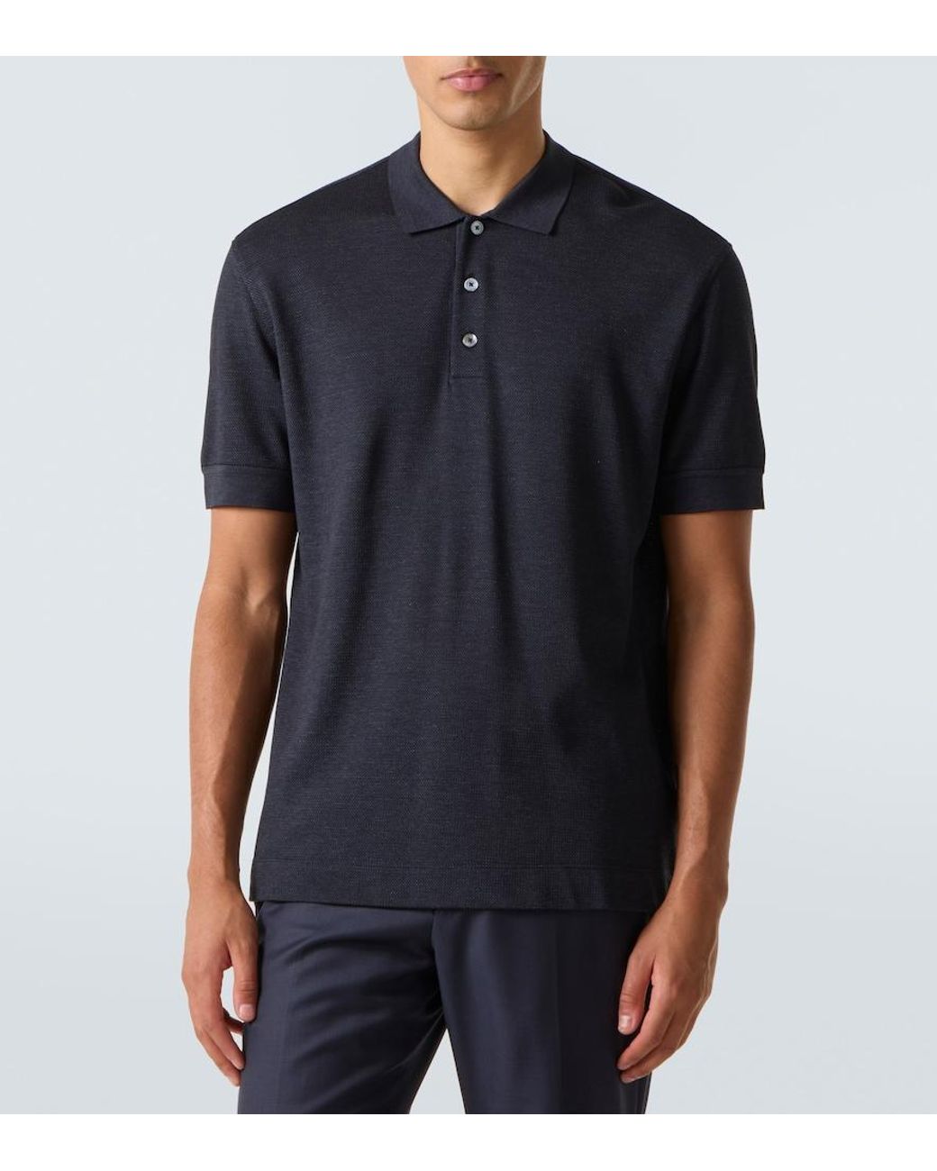 Zegna Blue Cotton And Silk Polo Shirt for men