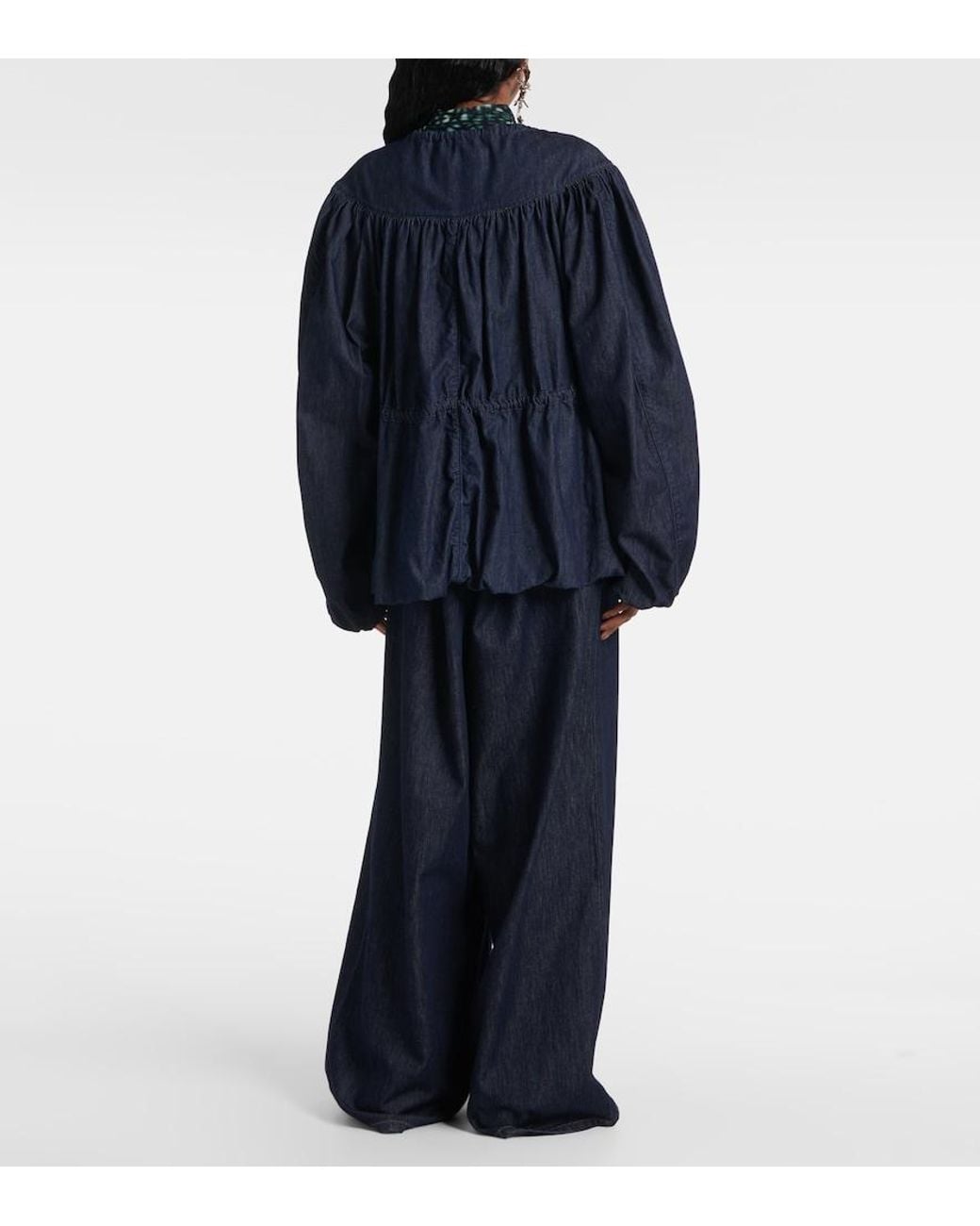 Dries Van Noten Blue Gathered Denim Blouse