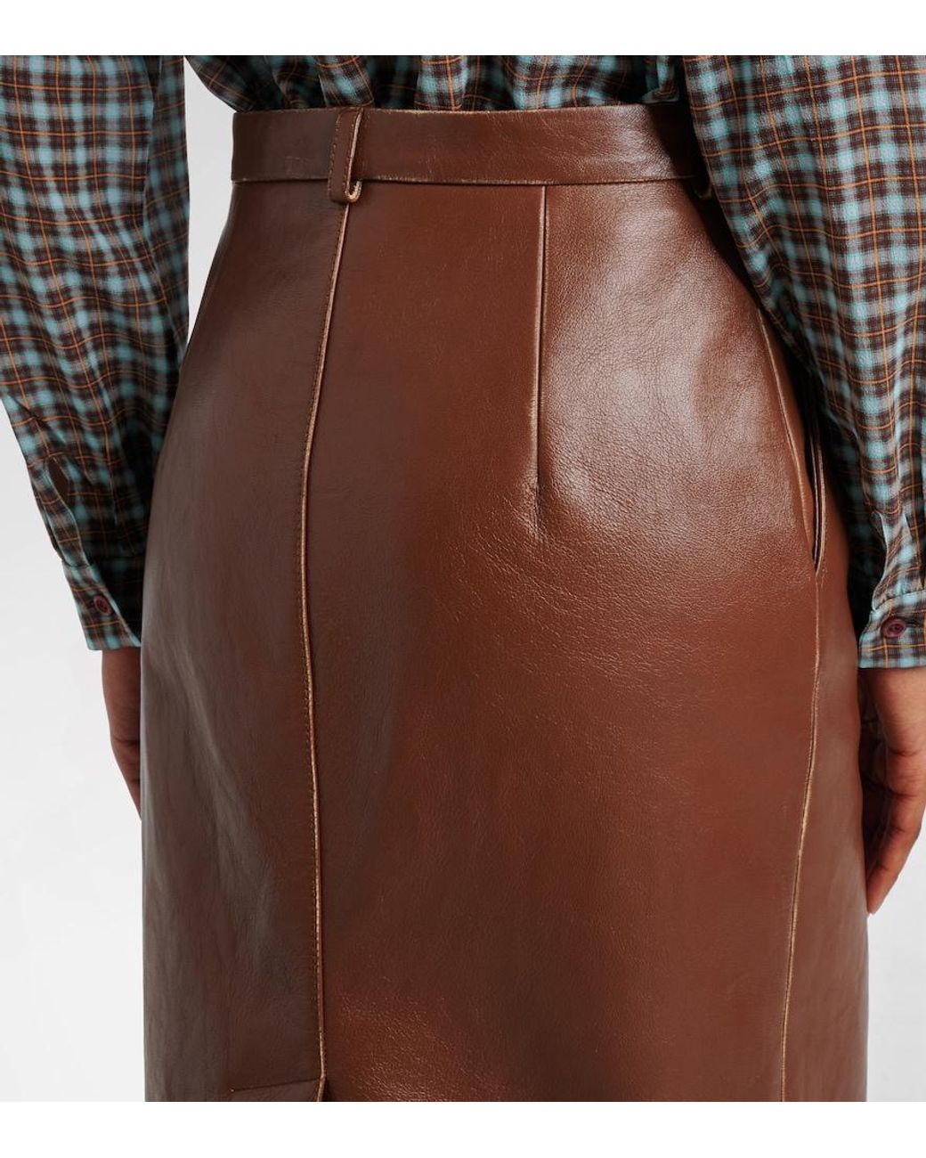 Prada Brown Leather Pencil Skirt