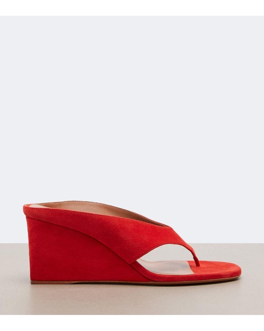 Alaïa Red Cube Suede Wedge Thong Sandals