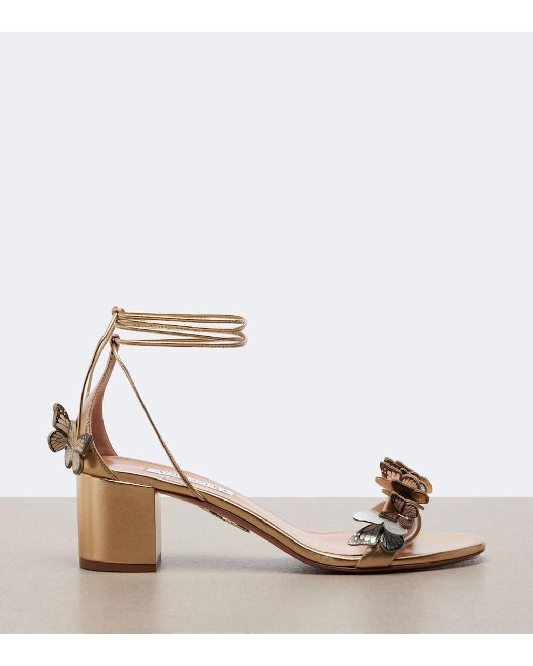 Aquazzura Papillon Applique Metallic Leather Sandals