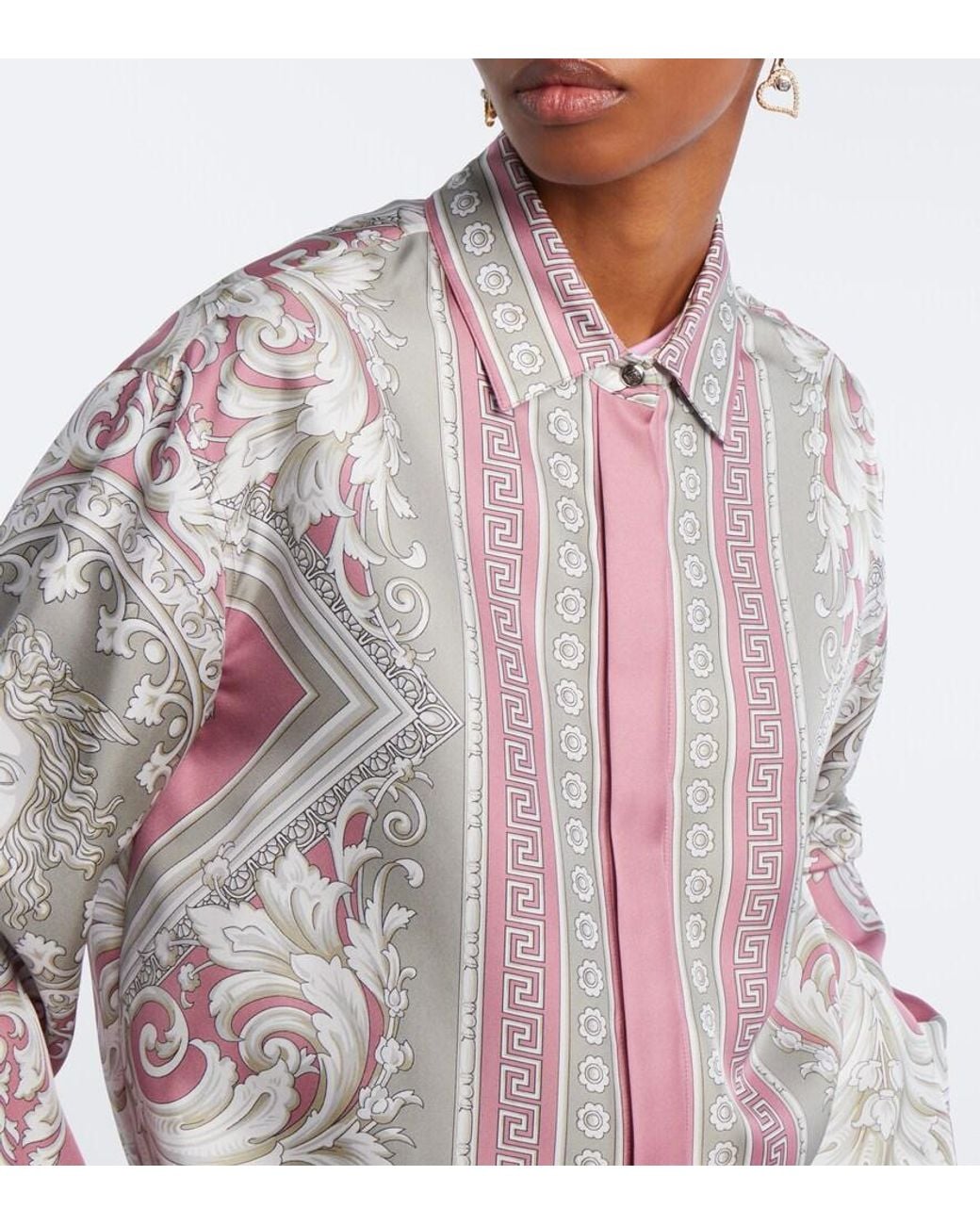 Camisa Greca De Sarga De Seda Estampada Versace de color Pink