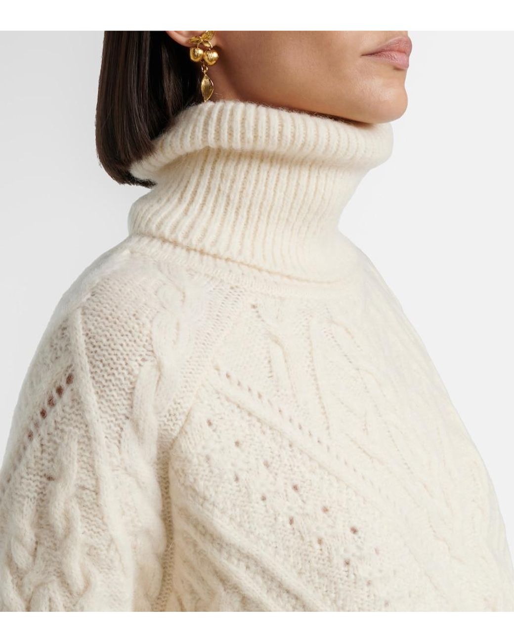 Saint Laurent White Cable-Knit Alpaca-Blend Turtleneck Sweater