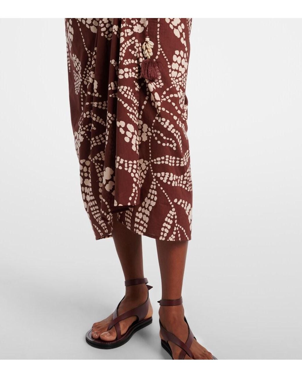 Poupette Red Uma Printed Cotton Midi Skirt