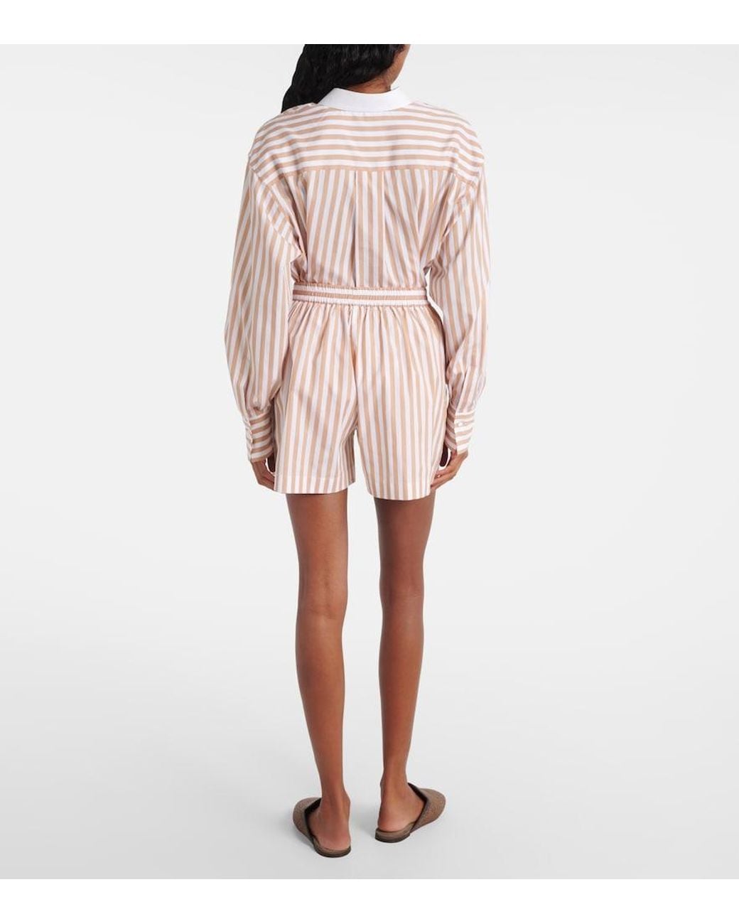 Brunello Cucinelli Pink Striped Cotton And Silk Bermuda Shorts
