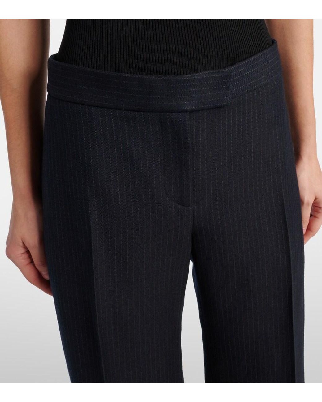 Khaite Blue Lenn Pinstripe Wool-Blend Straight Pants