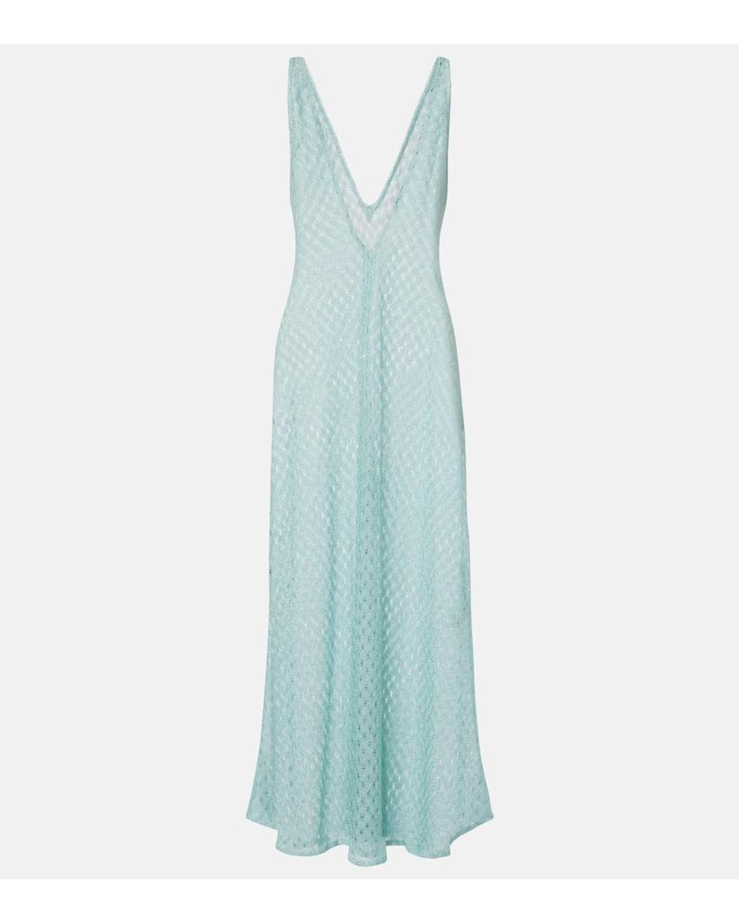 Missoni Blue Open-Knit Lame Maxi Dress