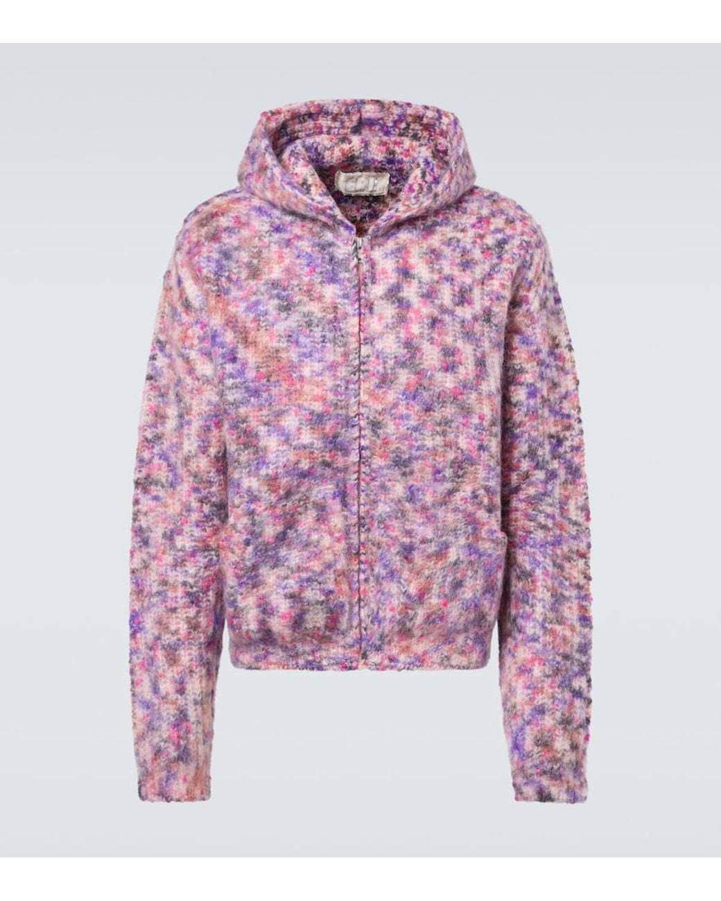 ERL Purple Hooded Wool, Mohair, And Cotton-Blend Cardigan for men