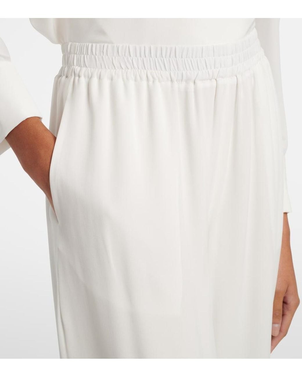 Oscar de la Renta White Mid-Rise Silk Straight Pants