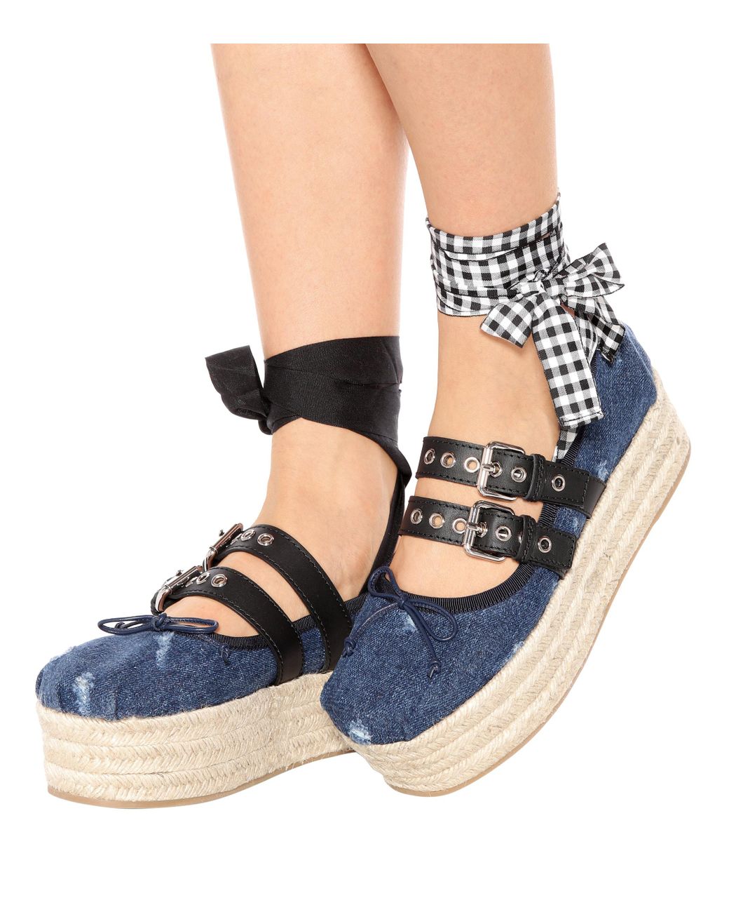 Miu Miu Denim Platform Espadrilles in Blue Lyst