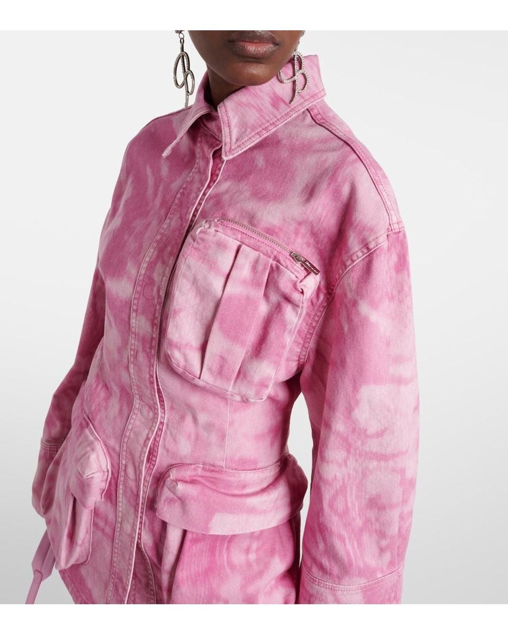 Blumarine Pink Camouflage Denim Cargo Jacket